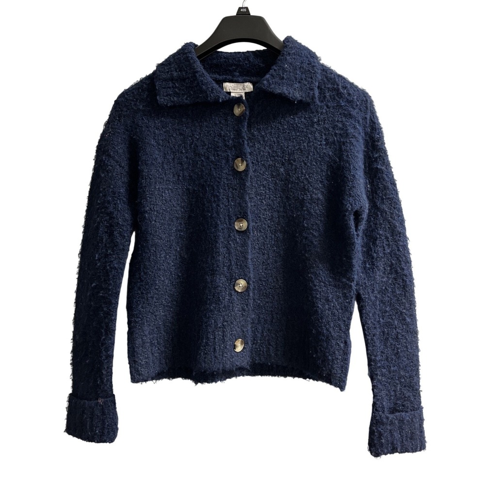 Rachel Zoe Cardigan‎ Womens XS Blue Fuzzy Knit Neutral Basic Comfort Stretch